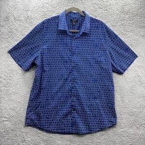 Alfani Men's XL Short Sleeve Button Up Computer Keyboard Shirt Unique Casual EUC